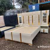 5 by 6 modern cream white bed + 2 side drawers