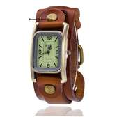 Womens Brown Leather watch and earrings