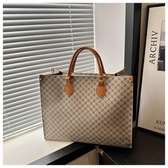 Designer Tote Bag Large Beige with Brown Handles