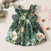 QUALITY LEAF PRINT BABY GIRL DRESS WITH CUTE RUFFLE DETAIL