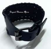 Black leather bracelet cuff with leather cardholder