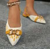 Cream in black,gold & red AURA slingbacks sandals