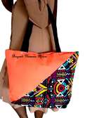 Womens Ankara orange canvas handbag with armlet
