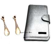 Womens Silver leather wallet with crystal earrings