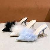 Fur slip-on heels