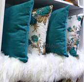Floral and plain blue pillowcases