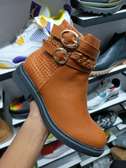 Womens Winter Ankle Boots Double Buckle Brown Shoe