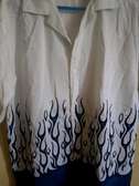 White flamed blue shirt