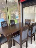 Solid Wood Dining Table Set 6 Chairs Dark Grey Fabric