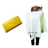 Womens Cream cotton ankara poncho with purse combo