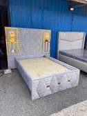 Luxury Double Bed Frame Grey Quilted Gold Accents