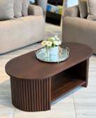 Wooden Oval Coffee Table Dark Brown with a Shelf