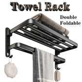 Bathroom wall mounted towel rack accessory with hooks
