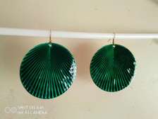 Retro Green-gold Earrings (Large Hoop; Leaf Design)