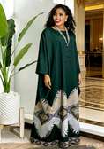 Elegant Plus Size Maxi Dress Deep Green Wave Hem