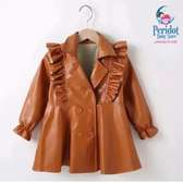 Cute Ruffle Trim PU Leather Jacket