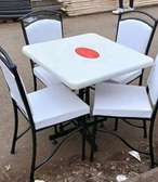 4-Seat Dining Table Set Square White Black Metal