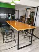 Modern Industrial Dining Table Set with 4 Cushioned Stools