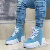 Ladies Fashion Classic White Canvas Blue Sneakers