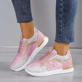 MK Women PU Leather Sneakers White Pink Sport Shoes