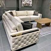 L shape white leather sofa