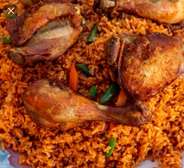 Biryani and Jollof Rice and Chicken.