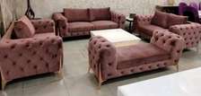 Modern six seater (2-2-2) maroon chesterfield sofa/pouf