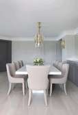 White dining table set/upholstered dining chairs