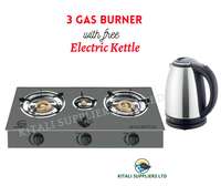 eurochef   3 burner glass table  top   with  free  kettle