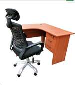 Adjustable headrest chair and L shaped desk