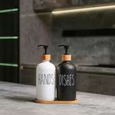 Dual Hand wash Soap dispenser with bamboo holdee