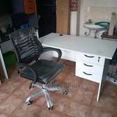 Lockable office desk with a seat