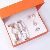 Ladies watch with bracelet, necklace, earrings and ring