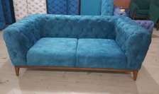Modern blue two seater tufted sofa set