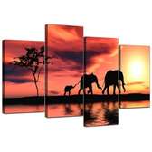 5 pcs wall art decor jungle elephants at sunset
