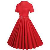 Vintage Red Dress Flared Skirt Button-Down Belted