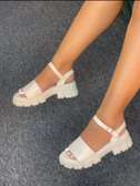 Strappy Ladies Platform Sandals Beige Quality Open