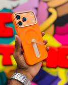 Premium Orange Leather iPhone Case with Built-in stand