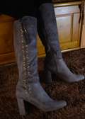 Grey Faux Suede knee high boots