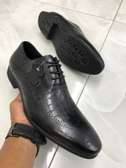 John Foster Premium Leather Black Patterned Official Shoes