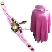 Womens Pink Leather watch with poncho combo