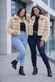Chic Faux Fur Jacket Light Beige Short Cut