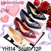 YH114 Women's Heels Mid-Heel Black Navy Burgundy Cream