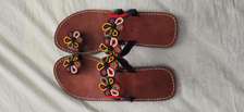 Handmade Beaded Sandals Brown Leather Floral Design