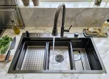Black  Sink Double Bowl 750x450mm