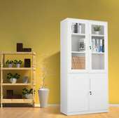 Adjustable Multi-Layer Steel Cabinet with Glass Doors