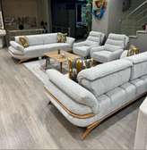 Modern 8Seater Sofa Set Light Gray Fabric with Wood Accents
