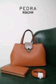 PEDRA Brown Leather Handbag Set with Wallet
