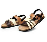 Leather Guoluofei Sandals Double Buckle Footbed Sandals