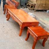 Solid mahogany coffee tables with two stools